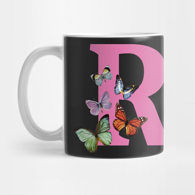 Letter pink R with colorful butterflies by ColorsHappiness